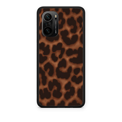 Θήκη Xiaomi Poco F3 Leopard Print Dark Brown από τη Smartfits με σχέδιο στο πίσω μέρος και μαύρο περίβλημα | Xiaomi Poco F3 Leopard Print Dark Brown case with colorful back and black bezels