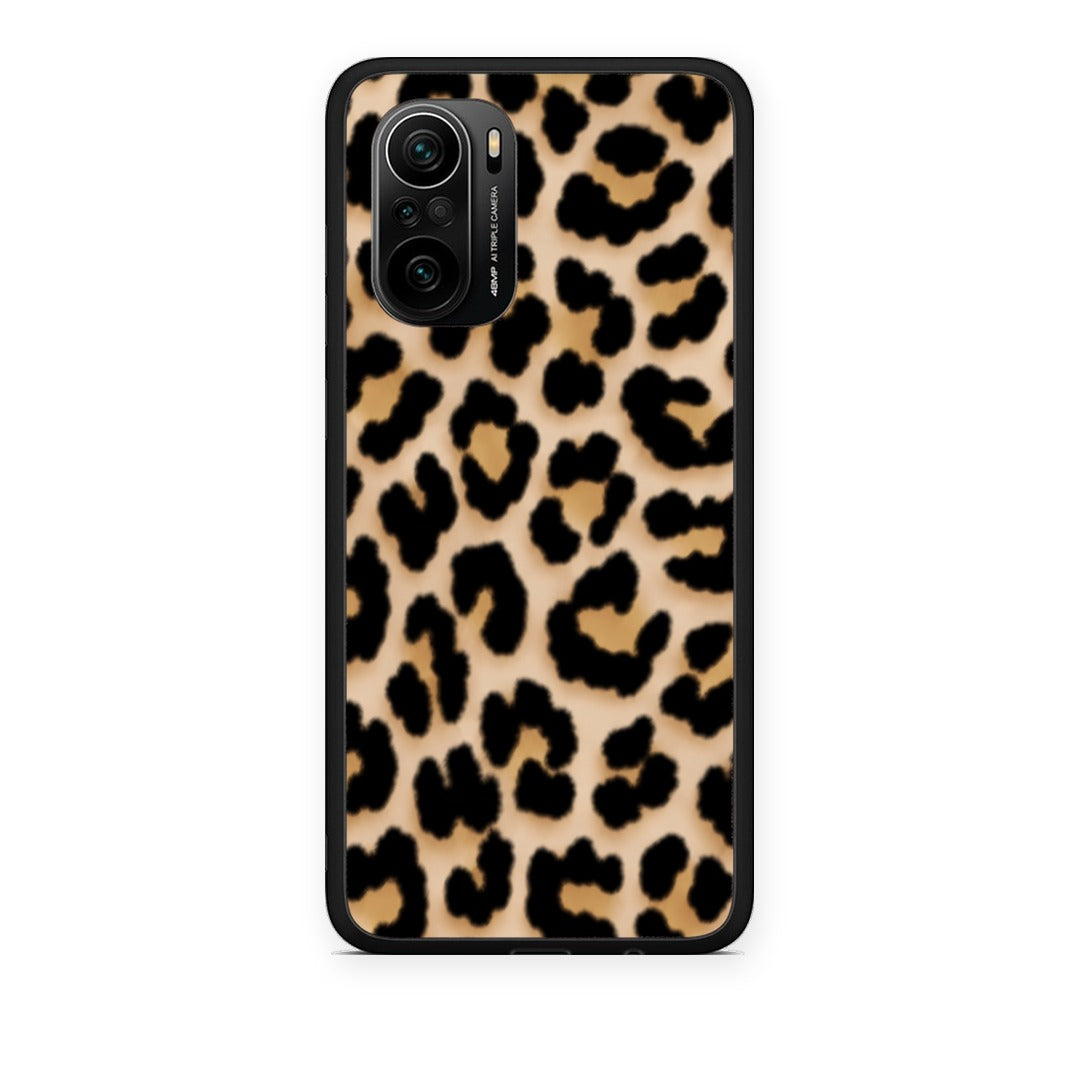Θήκη Xiaomi Poco F3 Leopard Print Tan Small από τη Smartfits με σχέδιο στο πίσω μέρος και μαύρο περίβλημα | Xiaomi Poco F3 Leopard Print Tan Small case with colorful back and black bezels