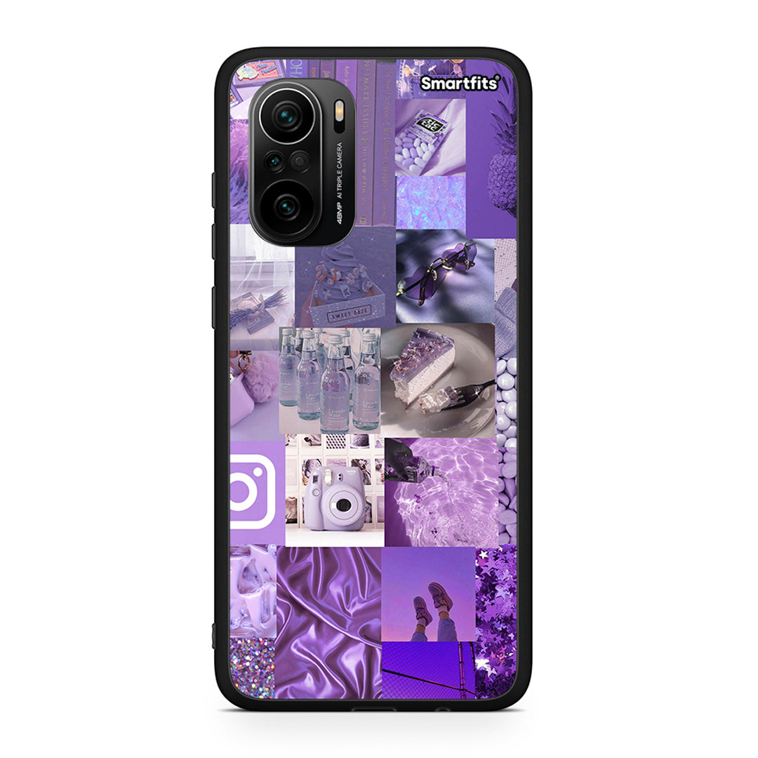 Xiaomi Poco F3 Purple Aesthetic Collage θήκη από τη Smartfits με σχέδιο στο πίσω μέρος και μαύρο περίβλημα | Smartphone case with colorful back and black bezels by Smartfits