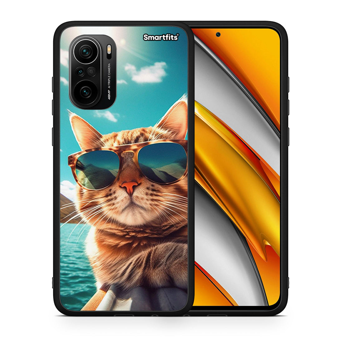 Θήκη Xiaomi Poco F3 Summer Cat από τη Smartfits με σχέδιο στο πίσω μέρος και μαύρο περίβλημα | Xiaomi Poco F3 Summer Cat case with colorful back and black bezels