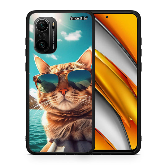Θήκη Xiaomi Poco F3 Summer Cat από τη Smartfits με σχέδιο στο πίσω μέρος και μαύρο περίβλημα | Xiaomi Poco F3 Summer Cat case with colorful back and black bezels