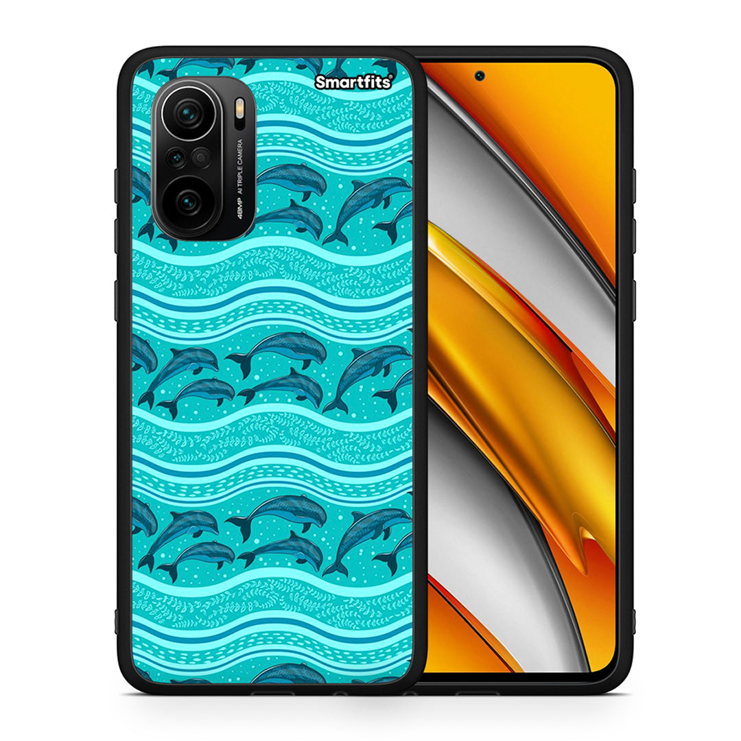 Θήκη Xiaomi Poco F3 Swimming Dolphins από τη Smartfits με σχέδιο στο πίσω μέρος και μαύρο περίβλημα | Xiaomi Poco F3 Swimming Dolphins case with colorful back and black bezels