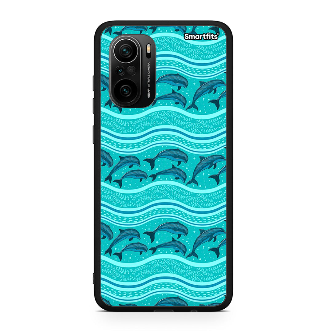 Xiaomi Poco F3 Swimming Dolphins θήκη από τη Smartfits με σχέδιο στο πίσω μέρος και μαύρο περίβλημα | Smartphone case with colorful back and black bezels by Smartfits