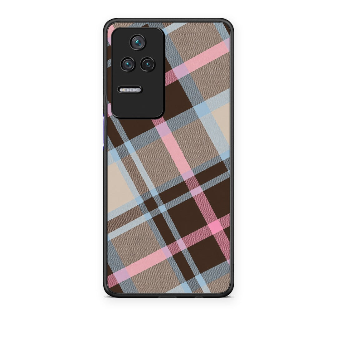 Θήκη Xiaomi Poco F4 / Redmi K40S Brown Pink and Blue Diagonal Plaid από τη Smartfits με σχέδιο στο πίσω μέρος και μαύρο περίβλημα | Xiaomi Poco F4 / Redmi K40S Brown Pink and Blue Diagonal Plaid case with colorful back and black bezels