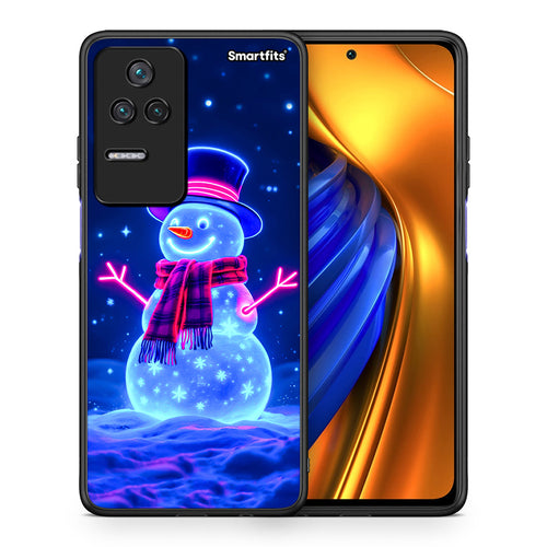 Θήκη Xiaomi Poco F4 / Redmi K40S Christmas Neon Snowman από τη Smartfits με σχέδιο στο πίσω μέρος και μαύρο περίβλημα | Xiaomi Poco F4 / Redmi K40S Christmas Neon Snowman case with colorful back and black bezels