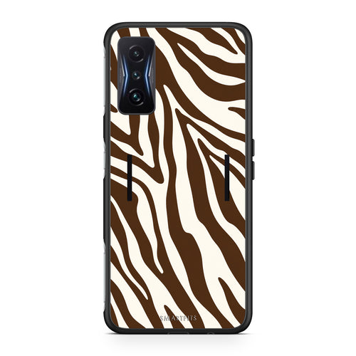 Θήκη Xiaomi Poco F4 GT Brown and Cream Zebra Stripes από τη Smartfits με σχέδιο στο πίσω μέρος και μαύρο περίβλημα | Xiaomi Poco F4 GT Brown and Cream Zebra Stripes case with colorful back and black bezels