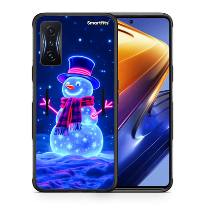 Θήκη Xiaomi Poco F4 GT Christmas Neon Snowman από τη Smartfits με σχέδιο στο πίσω μέρος και μαύρο περίβλημα | Xiaomi Poco F4 GT Christmas Neon Snowman case with colorful back and black bezels
