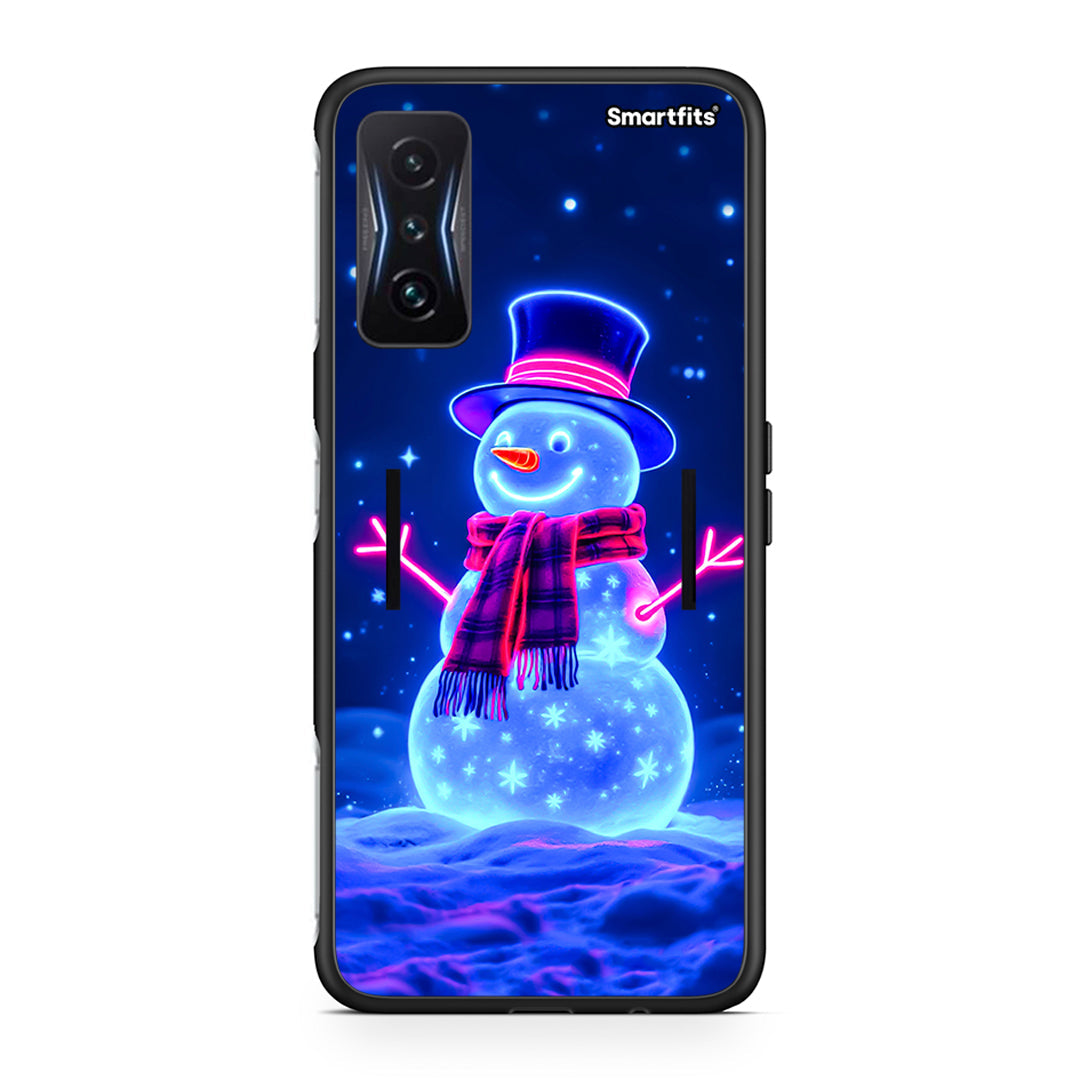 Xiaomi Poco F4 GT Christmas Neon Snowman θήκη από τη Smartfits με σχέδιο στο πίσω μέρος και μαύρο περίβλημα | Smartphone case with colorful back and black bezels by Smartfits
