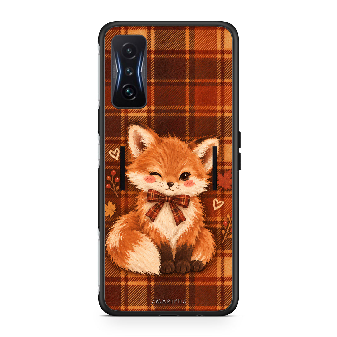 Θήκη Xiaomi Poco F4 GT Fox on Autumn Tartan από τη Smartfits με σχέδιο στο πίσω μέρος και μαύρο περίβλημα | Xiaomi Poco F4 GT Fox on Autumn Tartan case with colorful back and black bezels