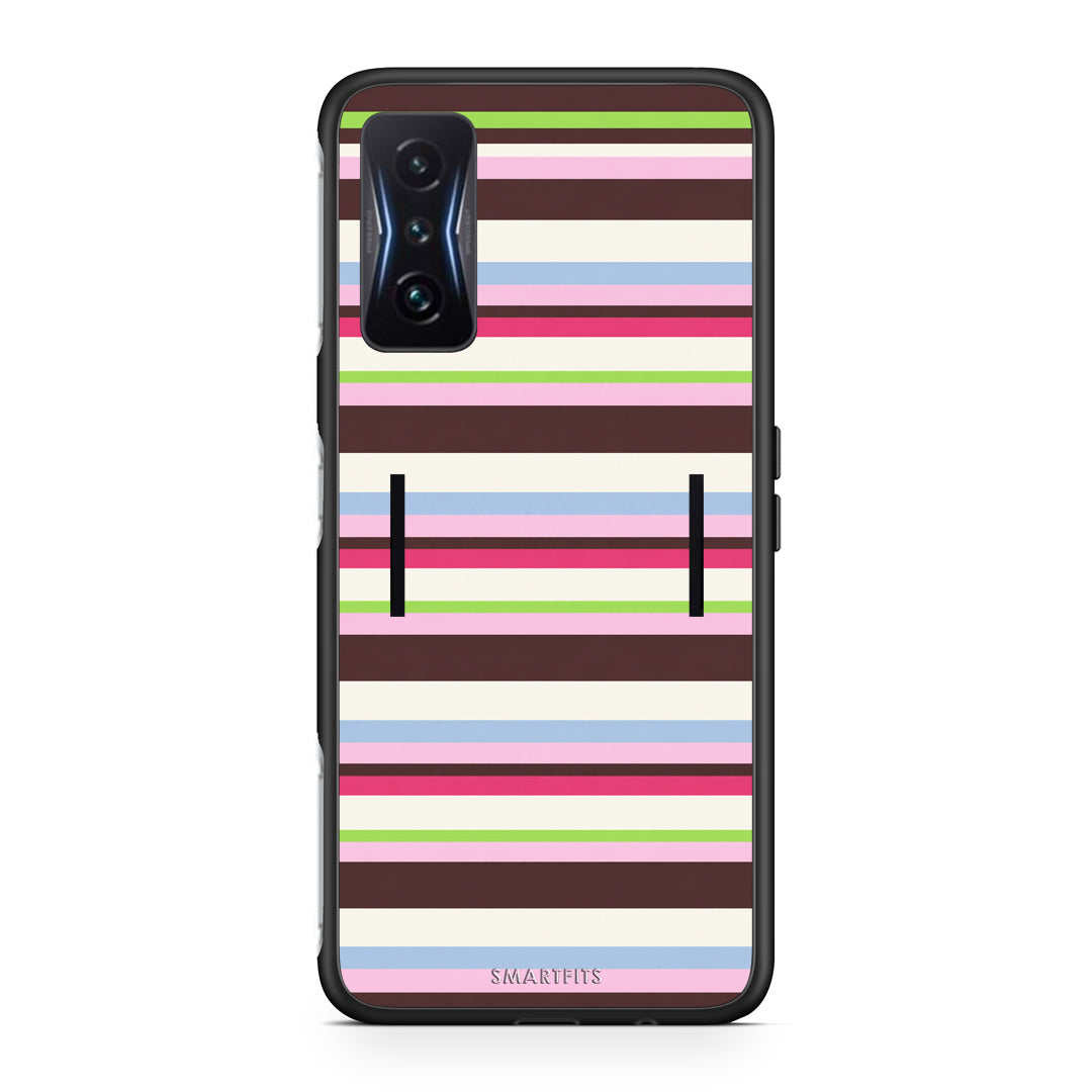 Θήκη Xiaomi Poco F4 GT Multicolour Horizontal Stripes από τη Smartfits με σχέδιο στο πίσω μέρος και μαύρο περίβλημα | Xiaomi Poco F4 GT Multicolour Horizontal Stripes case with colorful back and black bezels