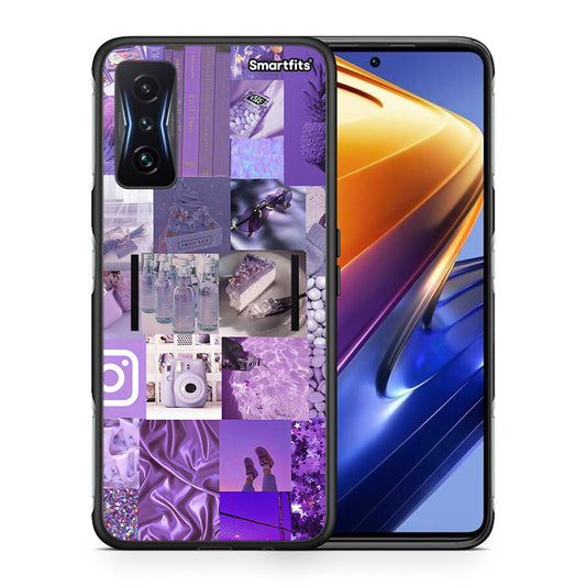 Θήκη Xiaomi Poco F4 GT Purple Aesthetic Collage από τη Smartfits με σχέδιο στο πίσω μέρος και μαύρο περίβλημα | Xiaomi Poco F4 GT Purple Aesthetic Collage case with colorful back and black bezels