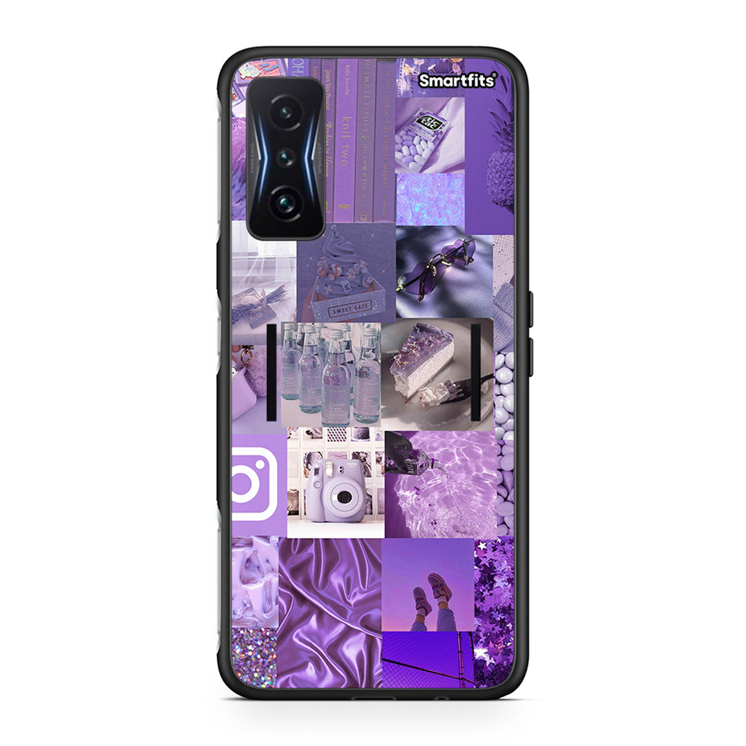 Xiaomi Poco F4 GT Purple Aesthetic Collage θήκη από τη Smartfits με σχέδιο στο πίσω μέρος και μαύρο περίβλημα | Smartphone case with colorful back and black bezels by Smartfits