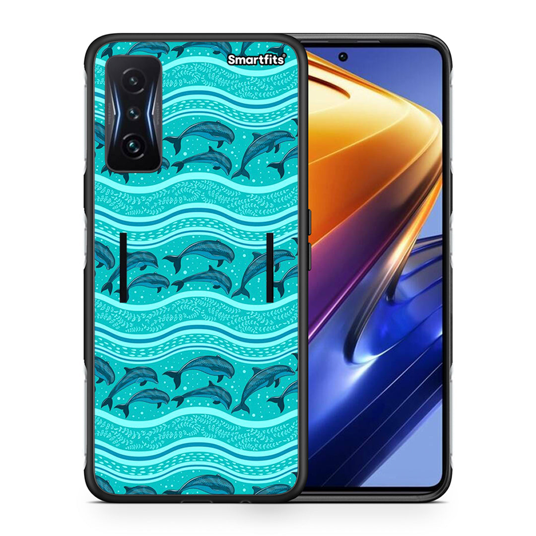 Θήκη Xiaomi Poco F4 GT Swimming Dolphins από τη Smartfits με σχέδιο στο πίσω μέρος και μαύρο περίβλημα | Xiaomi Poco F4 GT Swimming Dolphins case with colorful back and black bezels