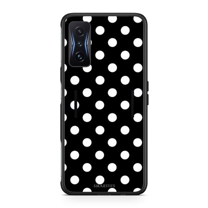 Θήκη Xiaomi Poco F4 GT White Polka Dots on Black από τη Smartfits με σχέδιο στο πίσω μέρος και μαύρο περίβλημα | Xiaomi Poco F4 GT White Polka Dots on Black case with colorful back and black bezels