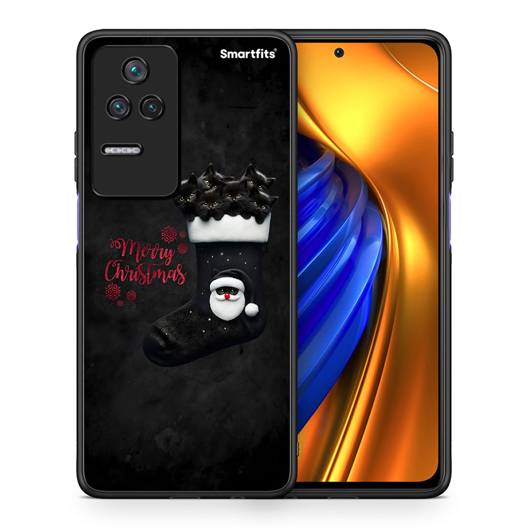 Θήκη Xiaomi Poco F4 / Redmi K40S Merry Cat Christmas από τη Smartfits με σχέδιο στο πίσω μέρος και μαύρο περίβλημα | Xiaomi Poco F4 / Redmi K40S Merry Cat Christmas case with colorful back and black bezels