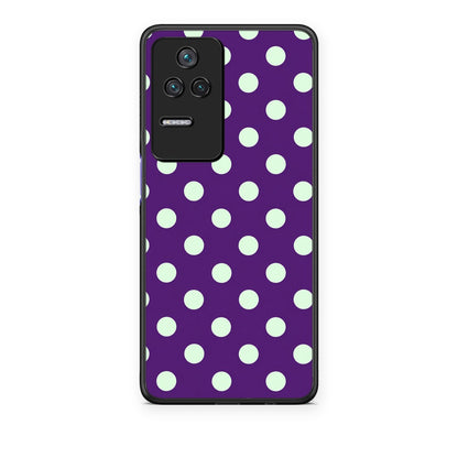 Θήκη Xiaomi Poco F4 / Redmi K40S Mint Polka Dots on Purple από τη Smartfits με σχέδιο στο πίσω μέρος και μαύρο περίβλημα | Xiaomi Poco F4 / Redmi K40S Mint Polka Dots on Purple case with colorful back and black bezels