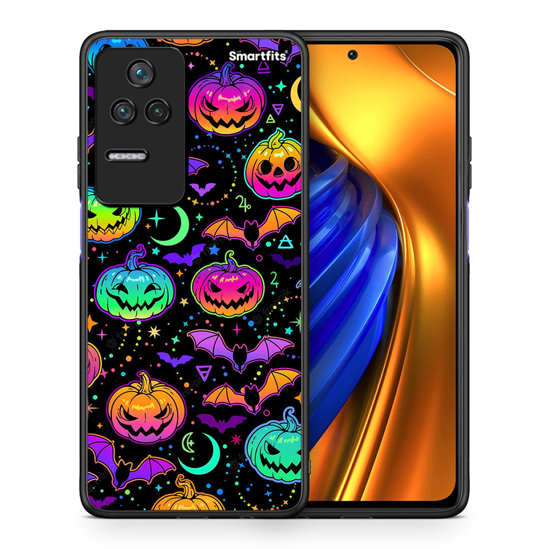 Θήκη Xiaomi Poco F4 / Redmi K40S Neon Halloween από τη Smartfits με σχέδιο στο πίσω μέρος και μαύρο περίβλημα | Xiaomi Poco F4 / Redmi K40S Neon Halloween case with colorful back and black bezels