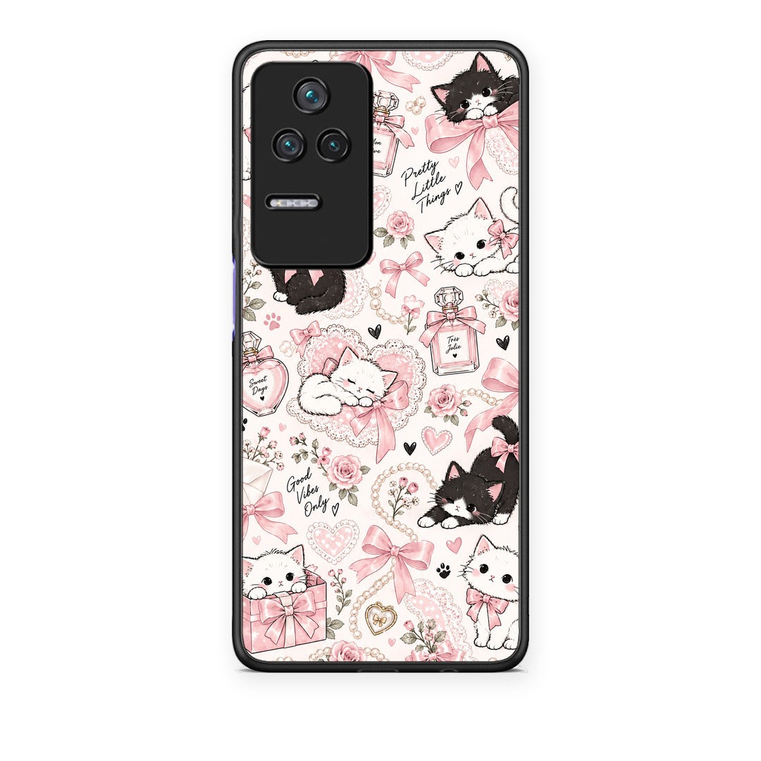 Θήκη Xiaomi Poco F4 / Redmi K40S Pink Bows and Kittens Collage από τη Smartfits με σχέδιο στο πίσω μέρος και μαύρο περίβλημα | Xiaomi Poco F4 / Redmi K40S Pink Bows and Kittens Collage case with colorful back and black bezels