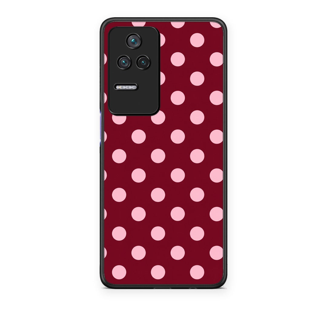 Θήκη Xiaomi Poco F4 / Redmi K40S Pink Polka Dots on Burgundy από τη Smartfits με σχέδιο στο πίσω μέρος και μαύρο περίβλημα | Xiaomi Poco F4 / Redmi K40S Pink Polka Dots on Burgundy case with colorful back and black bezels
