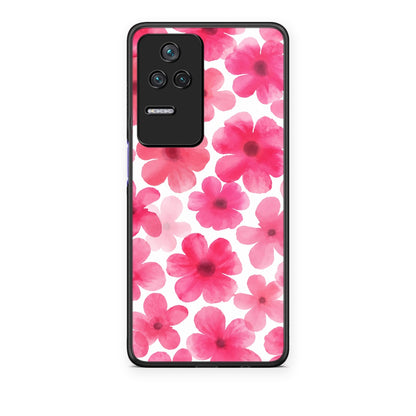 Θήκη Xiaomi Poco F4 / Redmi K40S Pink Watercolour Flowers on White από τη Smartfits με σχέδιο στο πίσω μέρος και μαύρο περίβλημα | Xiaomi Poco F4 / Redmi K40S Pink Watercolour Flowers on White case with colorful back and black bezels