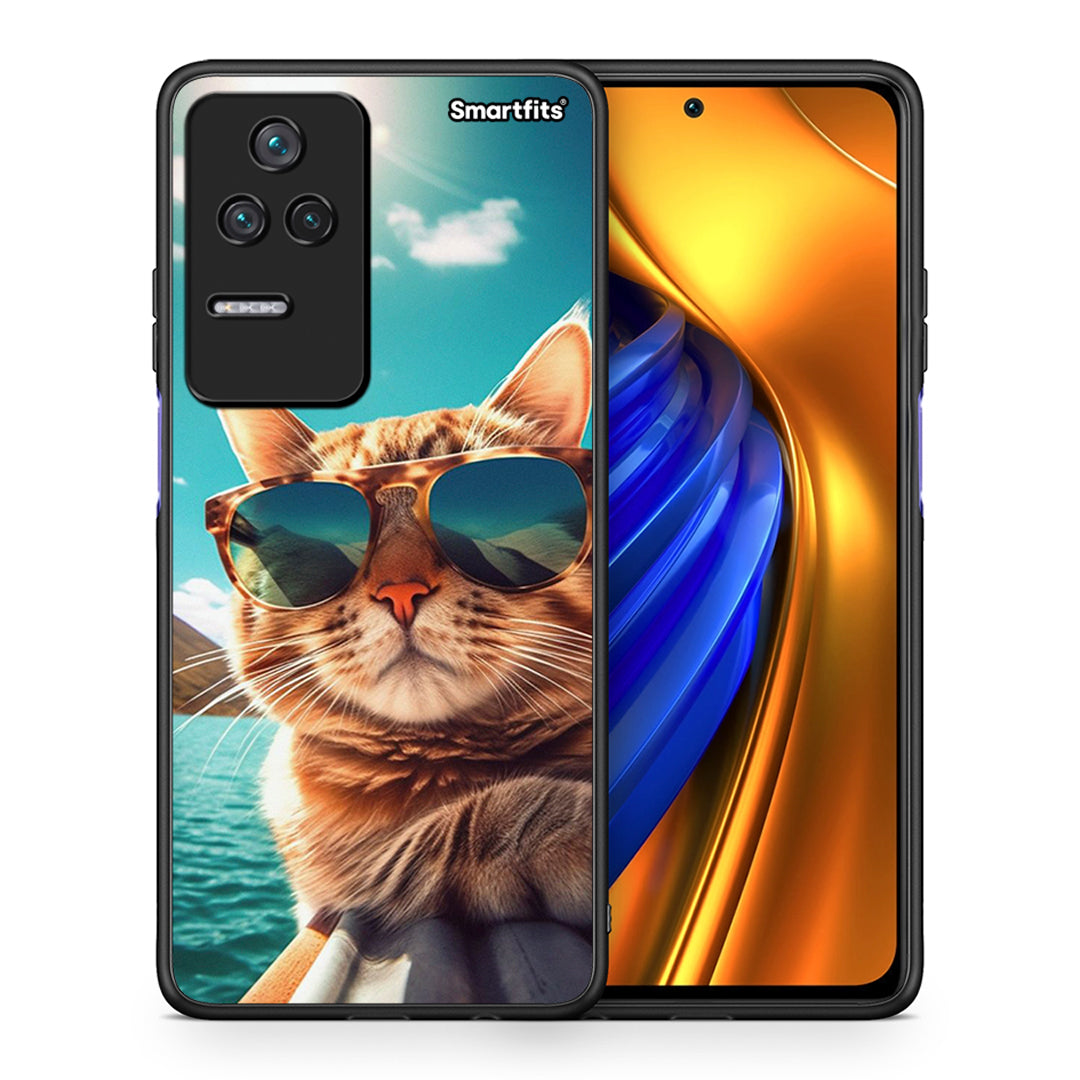 Θήκη Xiaomi Poco F4 / Redmi K40S Summer Cat από τη Smartfits με σχέδιο στο πίσω μέρος και μαύρο περίβλημα | Xiaomi Poco F4 / Redmi K40S Summer Cat case with colorful back and black bezels