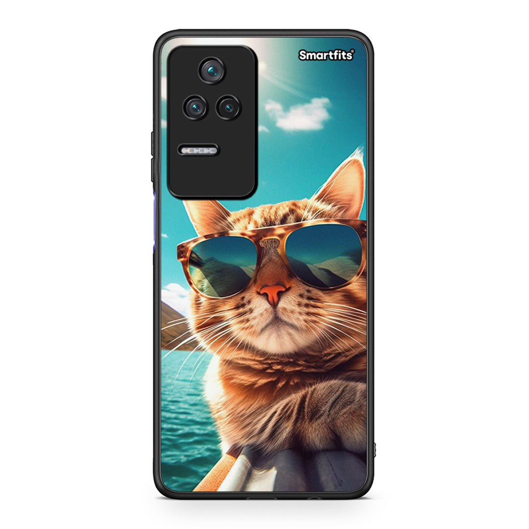 Xiaomi Poco F4 / Redmi K40S Summer Cat θήκη από τη Smartfits με σχέδιο στο πίσω μέρος και μαύρο περίβλημα | Smartphone case with colorful back and black bezels by Smartfits