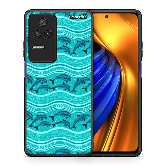 Θήκη Xiaomi Poco F4 / Redmi K40S Swimming Dolphins από τη Smartfits με σχέδιο στο πίσω μέρος και μαύρο περίβλημα | Xiaomi Poco F4 / Redmi K40S Swimming Dolphins case with colorful back and black bezels