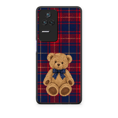 Θήκη Xiaomi Poco F4 / Redmi K40S Teddy Bear on Red and Navy Tartan από τη Smartfits με σχέδιο στο πίσω μέρος και μαύρο περίβλημα | Xiaomi Poco F4 / Redmi K40S Teddy Bear on Red and Navy Tartan case with colorful back and black bezels