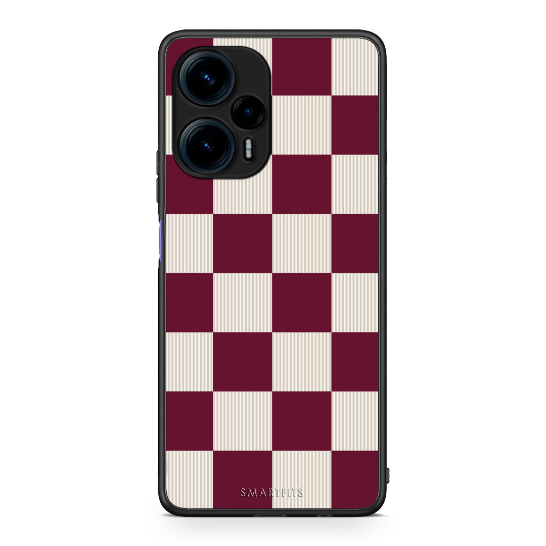 Θήκη Xiaomi Poco F5 5G Burgundy and Cream Striped Checks από τη Smartfits με σχέδιο στο πίσω μέρος και μαύρο περίβλημα | Xiaomi Poco F5 5G Burgundy and Cream Striped Checks case with colorful back and black bezels