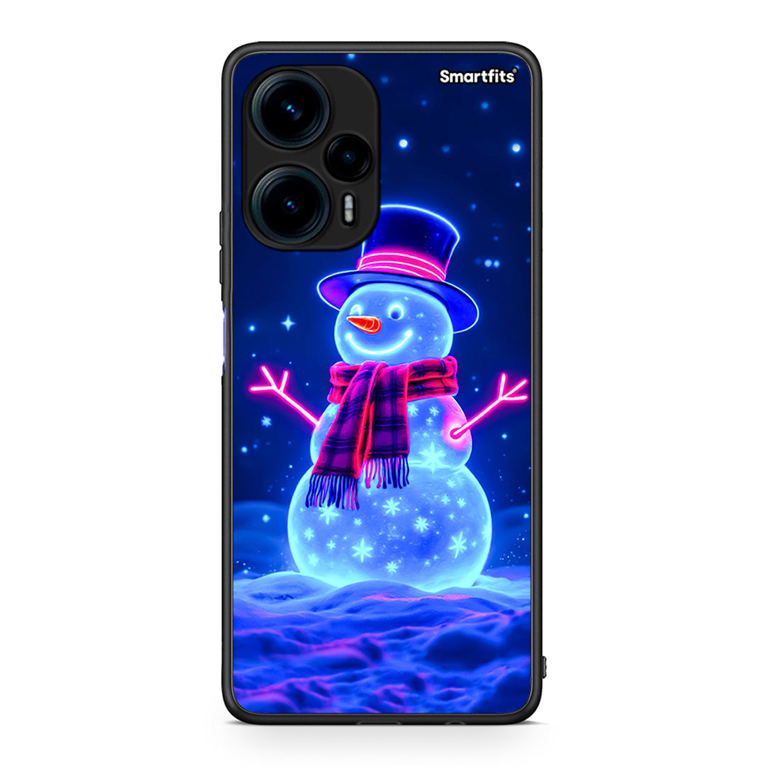 Θήκη Xiaomi Poco F5 5G Christmas Neon Snowman από τη Smartfits με σχέδιο στο πίσω μέρος και μαύρο περίβλημα | Xiaomi Poco F5 5G Christmas Neon Snowman Case with Colorful Back and Black Bezels