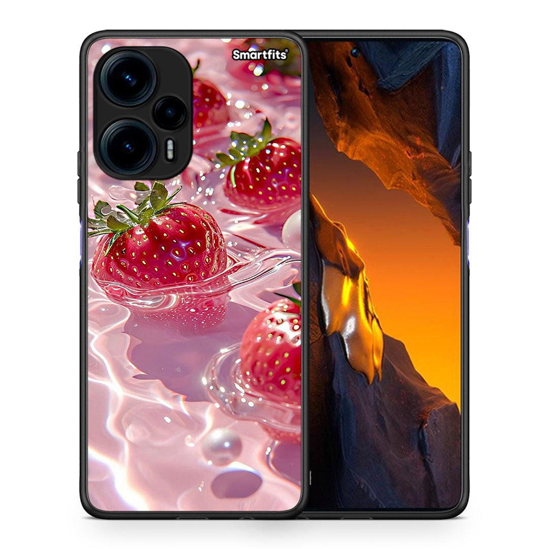 Θήκη Xiaomi Poco F5 5G Juicy Strawberries από τη Smartfits με σχέδιο στο πίσω μέρος και μαύρο περίβλημα | Xiaomi Poco F5 5G Juicy Strawberries Case with Colorful Back and Black Bezels