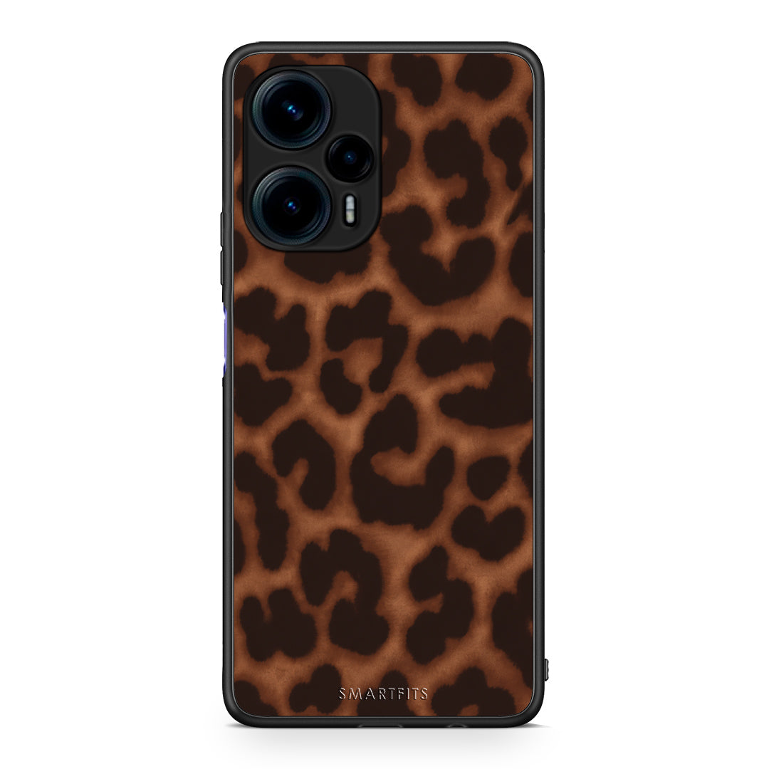 Θήκη Xiaomi Poco F5 5G Leopard Print Dark Brown από τη Smartfits με σχέδιο στο πίσω μέρος και μαύρο περίβλημα | Xiaomi Poco F5 5G Leopard Print Dark Brown case with colorful back and black bezels