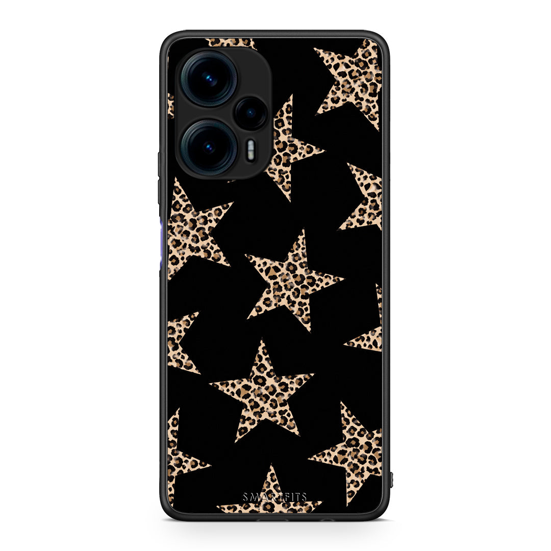 Θήκη Xiaomi Poco F5 5G Leopard Stars on Black από τη Smartfits με σχέδιο στο πίσω μέρος και μαύρο περίβλημα | Xiaomi Poco F5 5G Leopard Stars on Black case with colorful back and black bezels