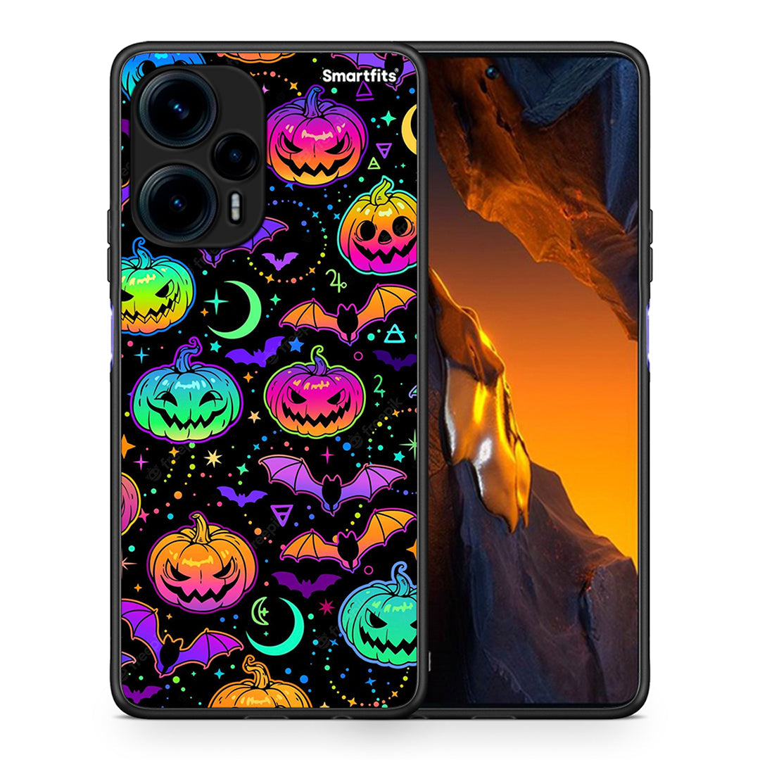 Θήκη Xiaomi Poco F5 5G Neon Halloween από τη Smartfits με σχέδιο στο πίσω μέρος και μαύρο περίβλημα | Xiaomi Poco F5 5G Neon Halloween Case with Colorful Back and Black Bezels