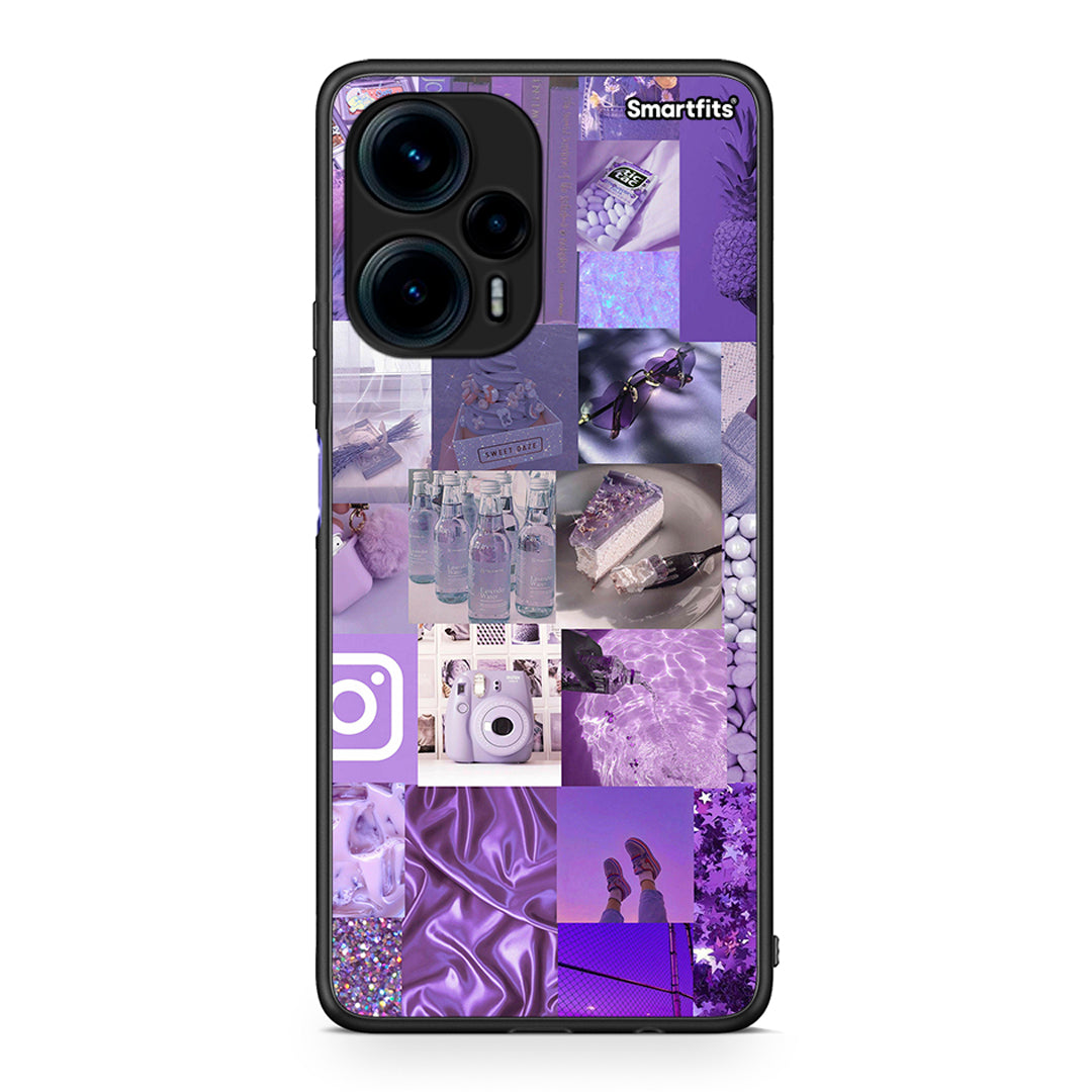 Θήκη Xiaomi Poco F5 5G Purple Aesthetic Collage από τη Smartfits με σχέδιο στο πίσω μέρος και μαύρο περίβλημα | Xiaomi Poco F5 5G Purple Aesthetic Collage Case with Colorful Back and Black Bezels