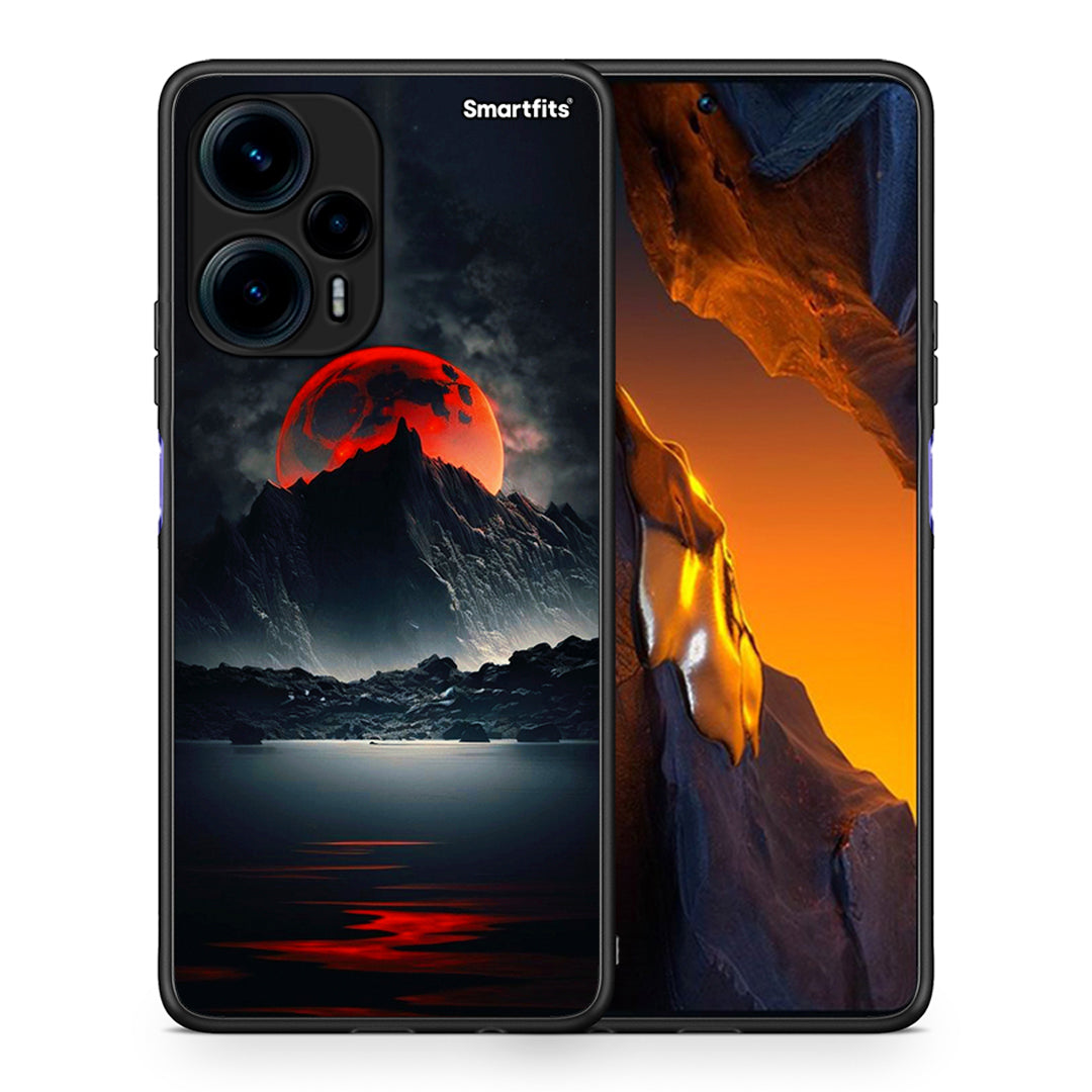 Θήκη Xiaomi Poco F5 5G Red Full Moon από τη Smartfits με σχέδιο στο πίσω μέρος και μαύρο περίβλημα | Xiaomi Poco F5 5G Red Full Moon Case with Colorful Back and Black Bezels