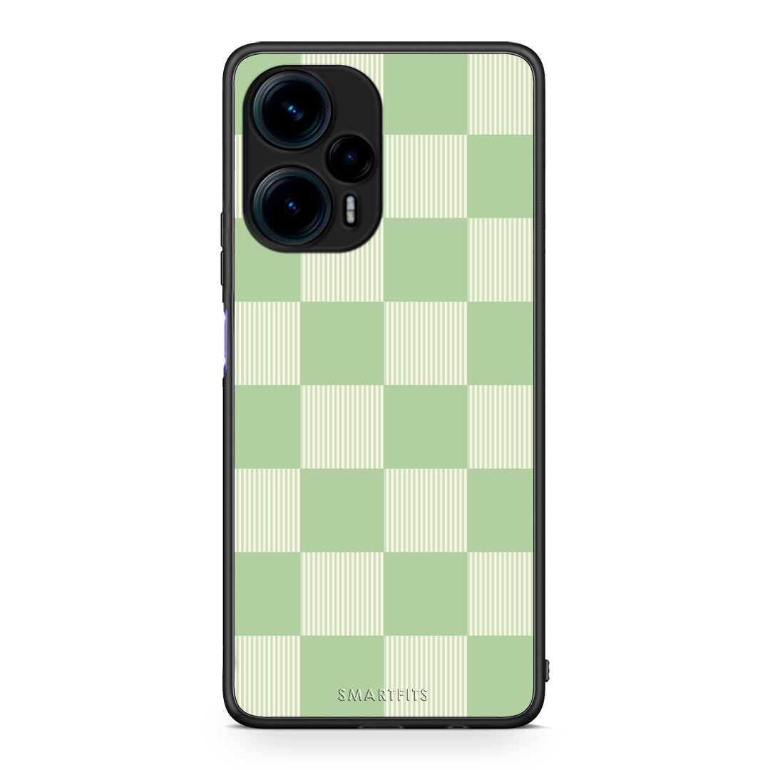 Θήκη Xiaomi Poco F5 5G Sage and Cream Striped Checks από τη Smartfits με σχέδιο στο πίσω μέρος και μαύρο περίβλημα | Xiaomi Poco F5 5G Sage and Cream Striped Checks case with colorful back and black bezels