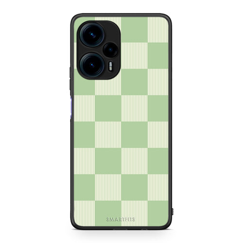 Θήκη Xiaomi Poco F5 5G Sage and Cream Striped Checks από τη Smartfits με σχέδιο στο πίσω μέρος και μαύρο περίβλημα | Xiaomi Poco F5 5G Sage and Cream Striped Checks case with colorful back and black bezels