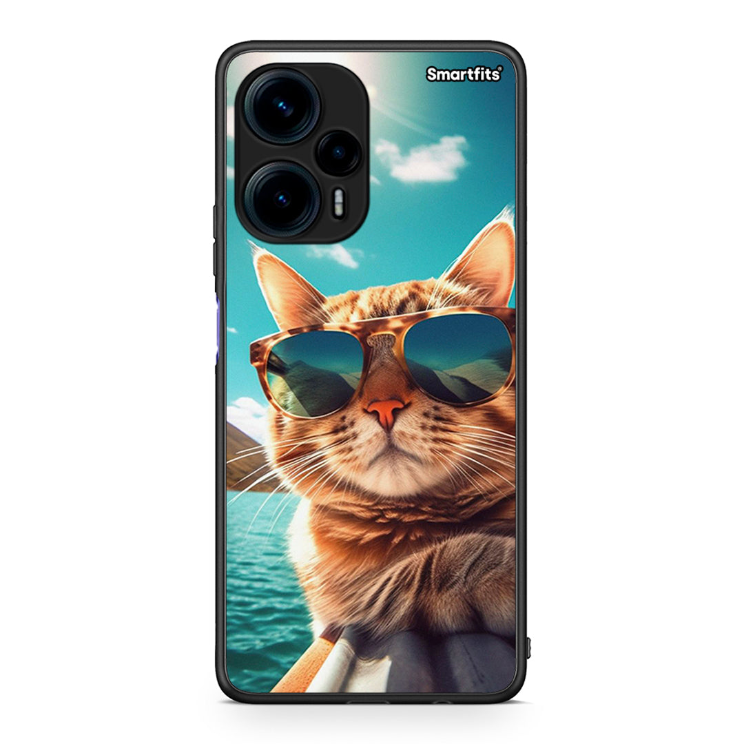 Θήκη Xiaomi Poco F5 5G Summer Cat από τη Smartfits με σχέδιο στο πίσω μέρος και μαύρο περίβλημα | Xiaomi Poco F5 5G Summer Cat Case with Colorful Back and Black Bezels