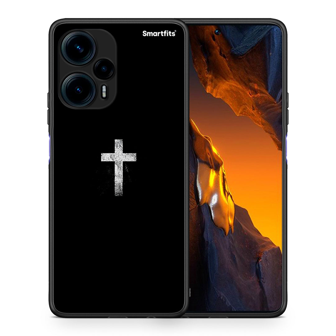 Θήκη Xiaomi Poco F5 5G White Cross από τη Smartfits με σχέδιο στο πίσω μέρος και μαύρο περίβλημα | Xiaomi Poco F5 5G White Cross Case with Colorful Back and Black Bezels