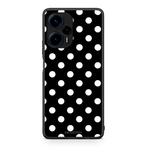 Θήκη Xiaomi Poco F5 5G White Polka Dots on Black από τη Smartfits με σχέδιο στο πίσω μέρος και μαύρο περίβλημα | Xiaomi Poco F5 5G White Polka Dots on Black case with colorful back and black bezels