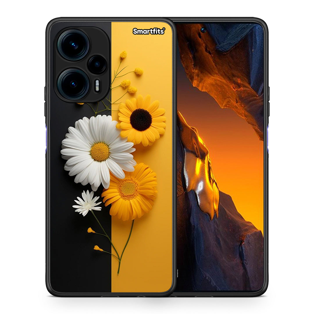 Θήκη Xiaomi Poco F5 5G Yellow Daisies από τη Smartfits με σχέδιο στο πίσω μέρος και μαύρο περίβλημα | Xiaomi Poco F5 5G Yellow Daisies Case with Colorful Back and Black Bezels