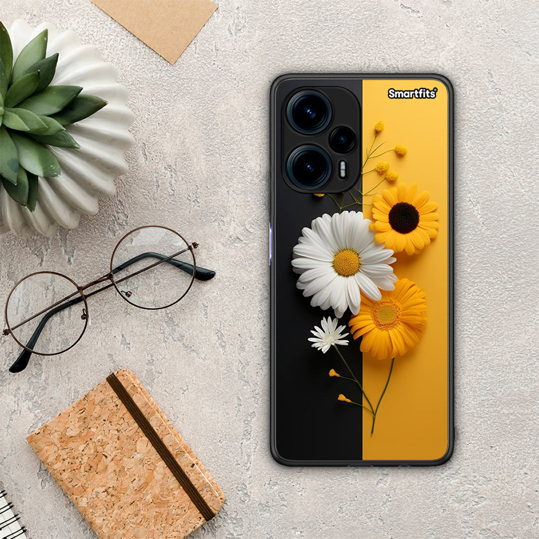 Θήκη Xiaomi Poco F5 5G Yellow Daisies από τη Smartfits με σχέδιο στο πίσω μέρος και μαύρο περίβλημα | Xiaomi Poco F5 5G Yellow Daisies Case with Colorful Back and Black Bezels