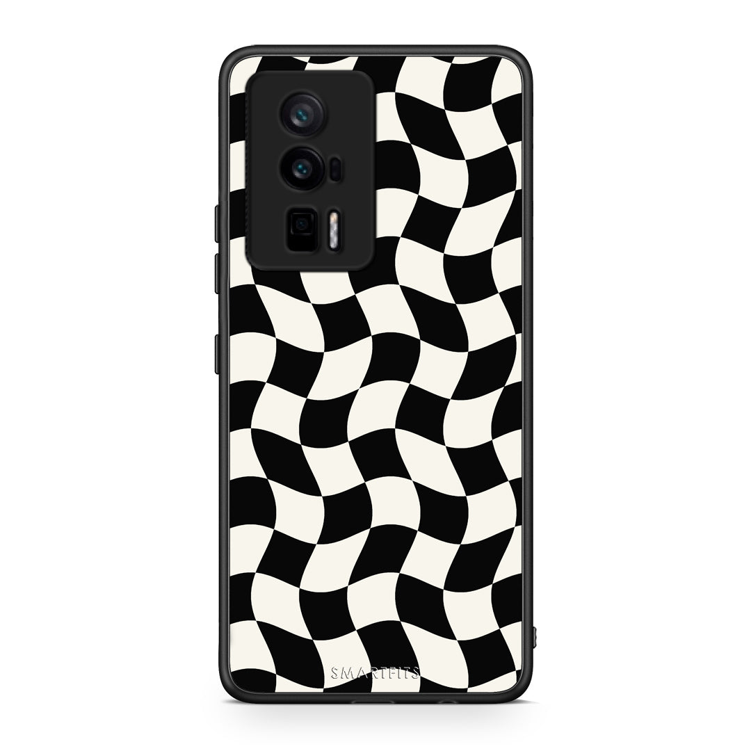 Θήκη Xiaomi Poco F5 Pro / Redmi K60 Pro Black and Cream Wavy Checkerboard από τη Smartfits με σχέδιο στο πίσω μέρος και μαύρο περίβλημα | Xiaomi Poco F5 Pro / Redmi K60 Pro Black and Cream Wavy Checkerboard case with colorful back and black bezels