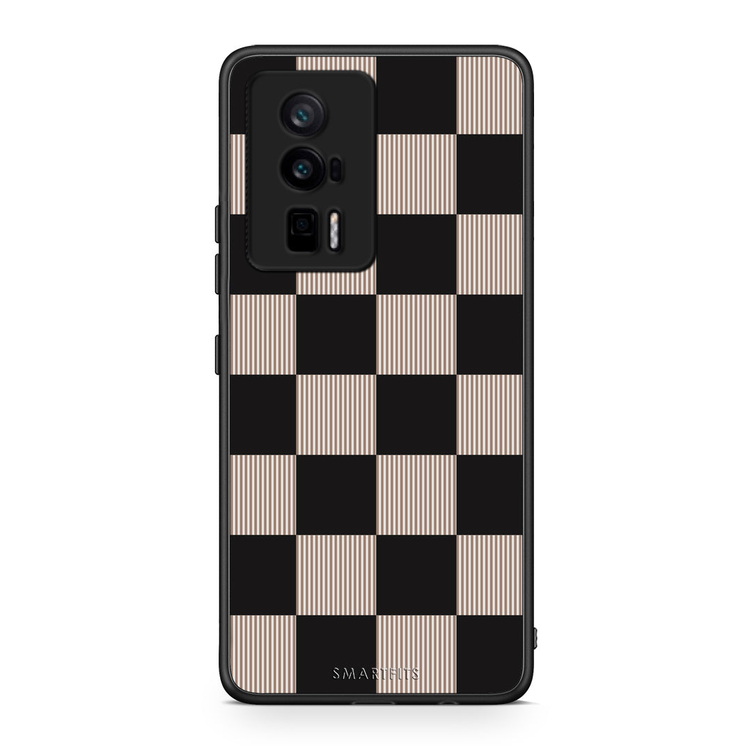 Θήκη Xiaomi Poco F5 Pro / Redmi K60 Pro Black and Taupe Striped Checks από τη Smartfits με σχέδιο στο πίσω μέρος και μαύρο περίβλημα | Xiaomi Poco F5 Pro / Redmi K60 Pro Black and Taupe Striped Checks case with colorful back and black bezels