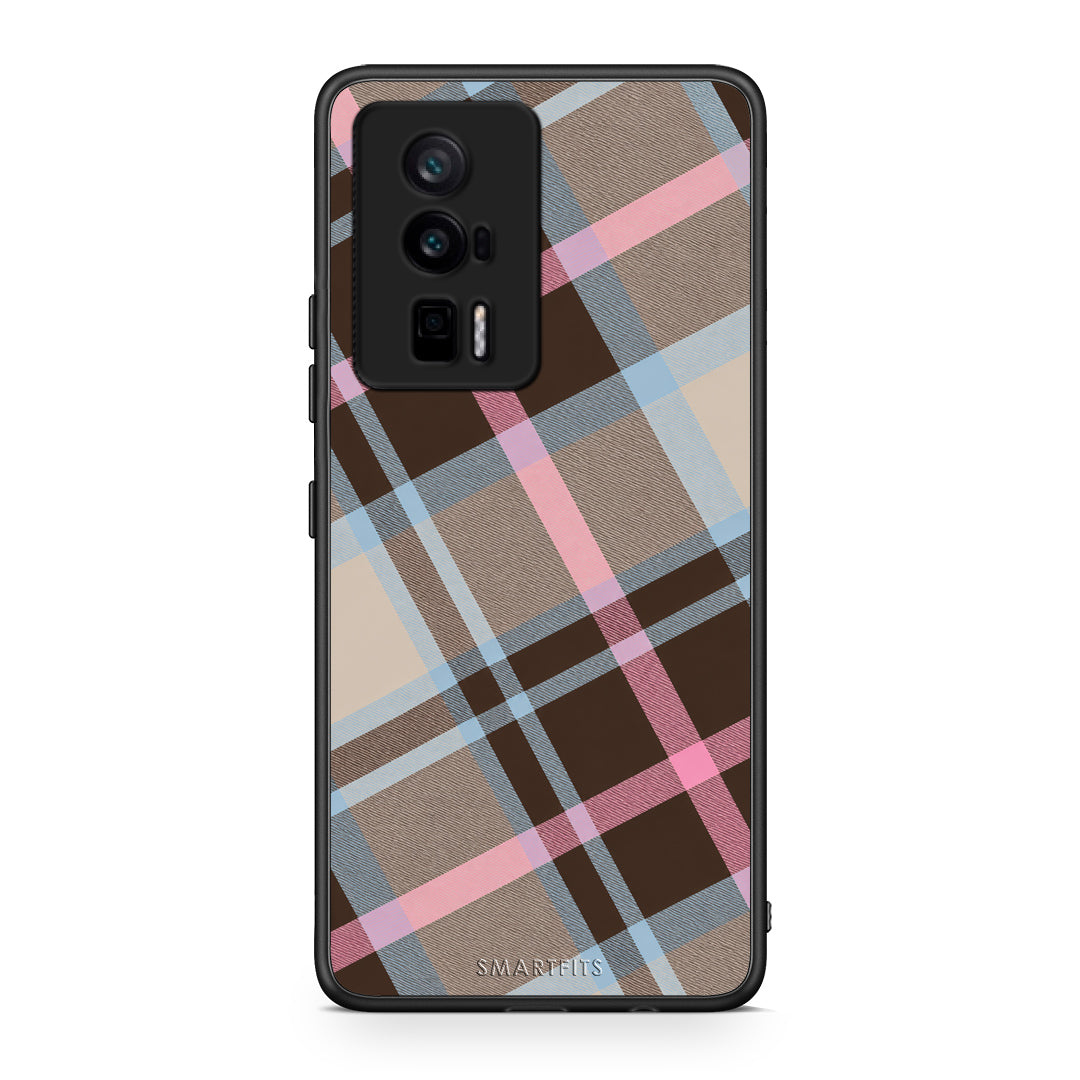Θήκη Xiaomi Poco F5 Pro / Redmi K60 Pro Brown Pink and Blue Diagonal Plaid από τη Smartfits με σχέδιο στο πίσω μέρος και μαύρο περίβλημα | Xiaomi Poco F5 Pro / Redmi K60 Pro Brown Pink and Blue Diagonal Plaid case with colorful back and black bezels