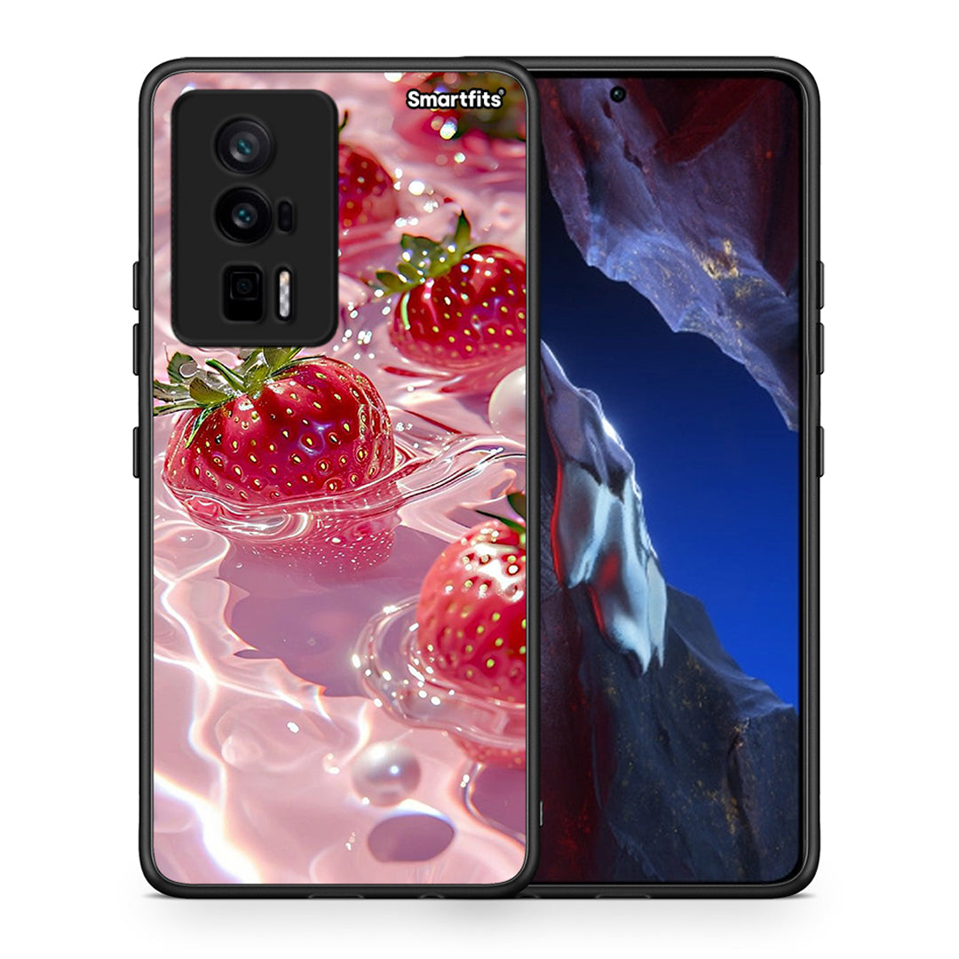 Θήκη Xiaomi Poco F5 Pro / Redmi K60 Pro Juicy Strawberries από τη Smartfits με σχέδιο στο πίσω μέρος και μαύρο περίβλημα | Xiaomi Poco F5 Pro / Redmi K60 Pro Juicy Strawberries Case with Colorful Back and Black Bezels