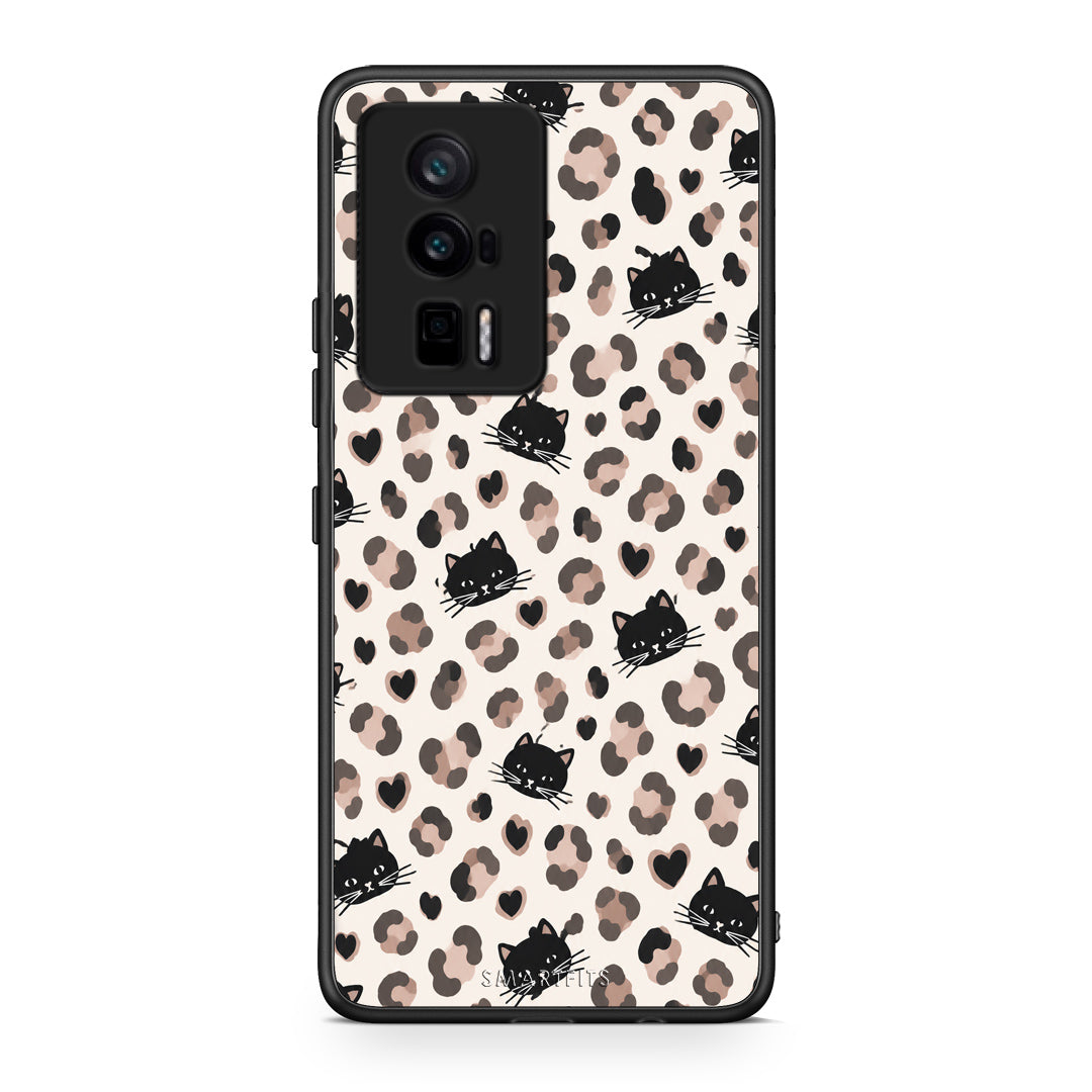 Θήκη Xiaomi Poco F5 Pro / Redmi K60 Pro Leopard Spots and Black Cats on Cream από τη Smartfits με σχέδιο στο πίσω μέρος και μαύρο περίβλημα | Xiaomi Poco F5 Pro / Redmi K60 Pro Leopard Spots and Black Cats on Cream case with colorful back and black bezels
