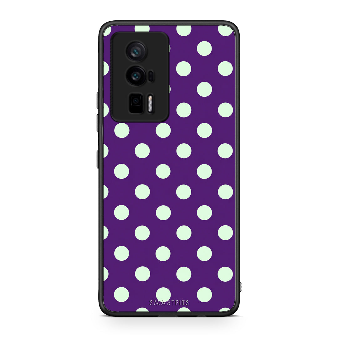 Θήκη Xiaomi Poco F5 Pro / Redmi K60 Pro Mint Polka Dots on Purple από τη Smartfits με σχέδιο στο πίσω μέρος και μαύρο περίβλημα | Xiaomi Poco F5 Pro / Redmi K60 Pro Mint Polka Dots on Purple case with colorful back and black bezels
