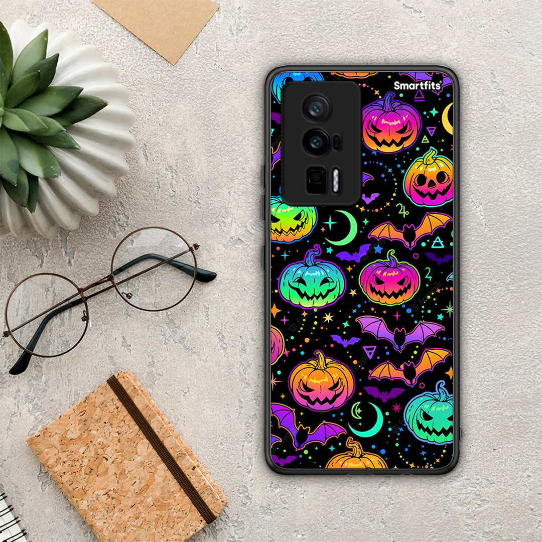 Θήκη Xiaomi Poco F5 Pro / Redmi K60 Pro Neon Halloween από τη Smartfits με σχέδιο στο πίσω μέρος και μαύρο περίβλημα | Xiaomi Poco F5 Pro / Redmi K60 Pro Neon Halloween Case with Colorful Back and Black Bezels